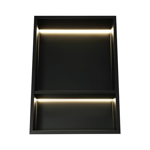 Beaudreaul Duschnische aus Edelstahl 2/3 Stöckige Wandnische mit LED-Licht, Embedded+Wandmontage Dusch Aufbewahrungsregal IP44 wasserdichte, für Badezimmern, Küchen, Toiletten usw (12x18in) von Beaudreaul
