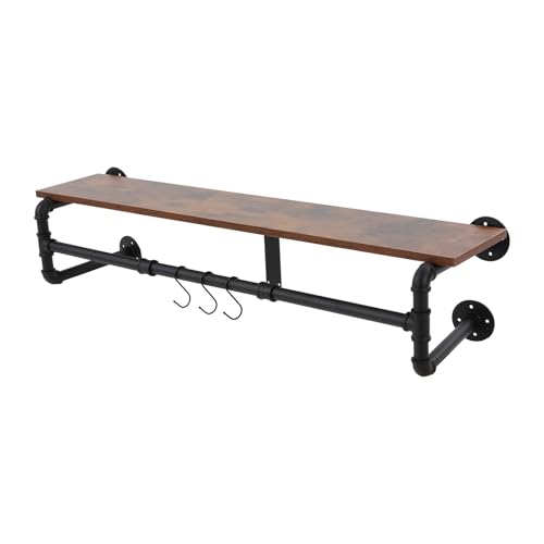 Beaudreaul Wandgarderobe mit Ablage, Wandmontiertes Regal im Industriellen Rohrstil, Hängegarderobe, Platzsparenders Wandgarderobe 25kg Tragfähigkeit, für Fluren, Küchen, Schlafzimmern usw (schwarz) von Beaudreaul