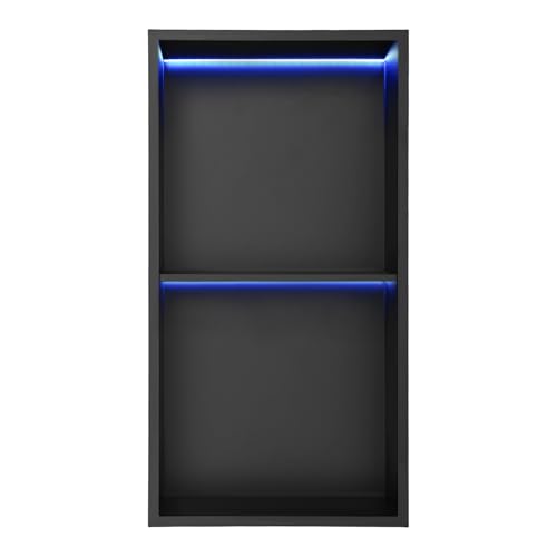 Edelstahl Duschnische 2/3-stufige Wand-Duschablage mit RGB-Lichtstreifen Ausgestattet,Embedded + Wandmontage, Badezimmer-Wandablage Kit, für Badezimmern, Küchen, Toiletten usw (12x24in) von Beaudreaul