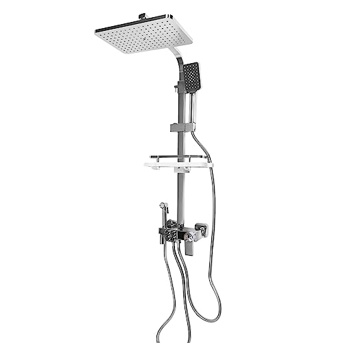 Edelstahl Duschsystem mit Thermostat 73-116cm Höhenverstellbar Duscharmatur mit Temperatur LED-Display Duschset Multifunktionale Duschgarnitur, Duschsäule 3 Strahlarten (Silber) von Beaudreaul