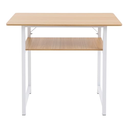 Schreibtisch 2 Ebenen Heimbüro Schreibtisch mit Lagerregal Computertisch Moderner Minimalist Bürotisch 20kg Belastbarkeit, für Wohnzimmer, Schlafzimmer, Büros usw (Weiß+ Eiche) von Beaudreaul