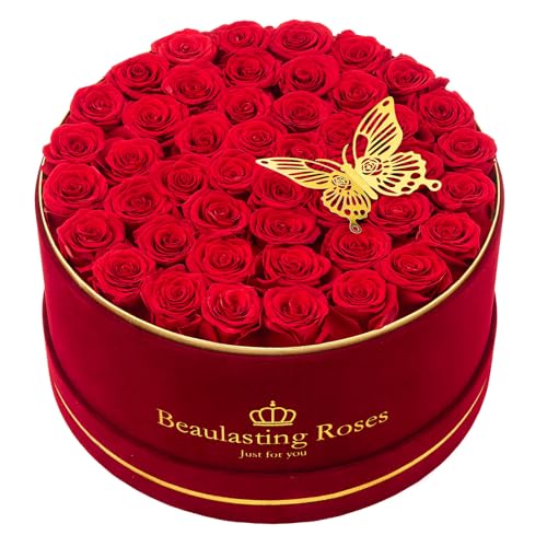 Beaulasting 47 Stück Forever Blumen Rosen in einer Box Konservierte Rosen für Sie Muttertag Geburtstag Blumen für Sie Mama Frauen Frau Valentinstag (Rot) von Beaulasting Roses