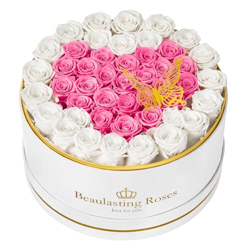 Konservierte Blumen 47 Stück Forever Echte Rosen in Wildlederbox Geschenk für Ihre Frau Freundin Mama Geburtstag (Rosa) von Beaulasting Roses