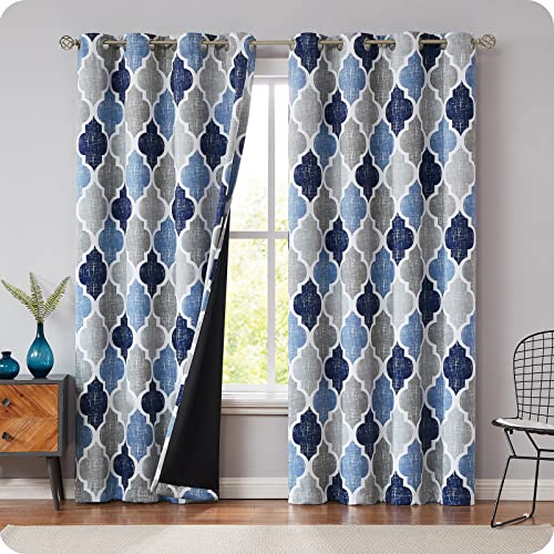 Beauoop Blau Grau Blickdicht Vorhänge für Wohnzimmer Rautenmuster Verdunklungsvorhang Marokkanisch Geometrisch Abdunkelnd Vorhang Gardinen für Schlafzimmer 2er Set, 130 x 245 cm (H x B) von Beauoop