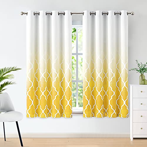 Beauoop Gelb Blickdicht Vorhänge mit Farbverlauf Geometrische Fliesendruck Muster Lichtundurchlässige Vorhang mit Ösen VerdunkelungsVorhänge für Schlafzimmer Wohnzimmer 2er Set, 132 x 175 cm (HxB) von Beauoop