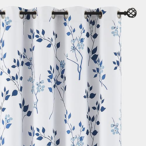 Beauoop Blickdicht Vorhänge mit Blätter und Blumen Vintage Vorhänge mit Ösen Botanisches Muster Thermoisolierte Lichtundurchlässig Vorhang für Bauernhaus Wohnzimmer Schlafzimmer(132 x 175cm,Navy Blau) von Beauoop