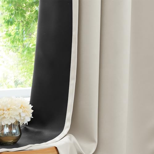 Beauoop Beige Blickdicht Vorhänge für Wohnzimmer Einfarbig Verdunkelungsvorhänge Gardinen mit Ösen Thermogardine Lichtundurchlässig Dekoschal für Schlafzimmer 2er Set, 175 x 140 cm (H x B) von Beauoop