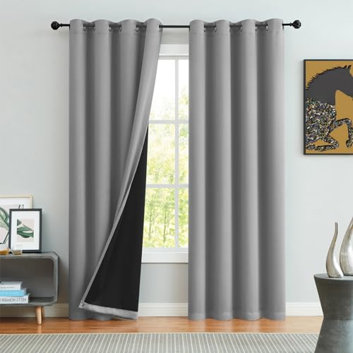 Beauoop Grau Blickdicht Vorhänge für Wohnzimmer Einfarbig Verdunkelungsvorhänge Gardinen mit Ösen Thermogardine Lichtundurchlässig Dekoschal für Schlafzimmer 2er Set, 175 x 140 cm (H x B) von Beauoop