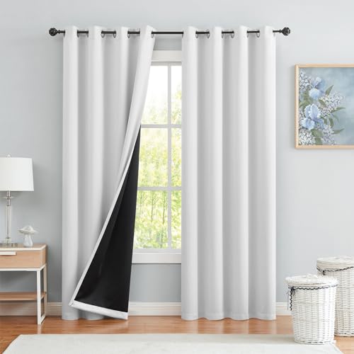 Beauoop Weiß Blickdicht Vorhänge für Wohnzimmer Einfarbig Verdunkelungsvorhänge Gardinen mit Ösen Thermogardine Lichtundurchlässig Dekoschal für Schlafzimmer 2er Set, 245 x 140 cm (H x B) von Beauoop