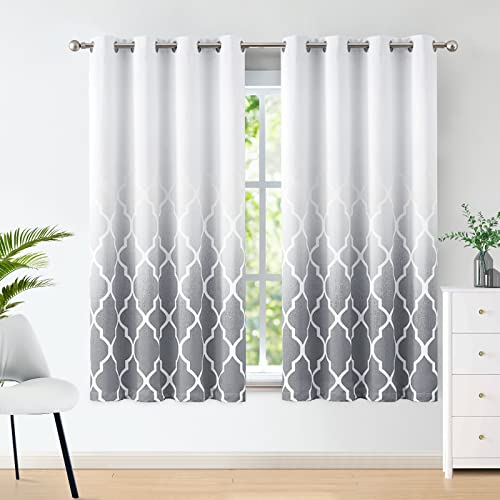 Beauoop Grau Blickdicht Vorhänge mit Farbverlauf Geometrische Fliesendruck Muster Lichtundurchlässige Vorhang mit Ösen VerdunkelungsVorhänge für Schlafzimmer Wohnzimmer 2er Set, 132 x 175 cm (HxB) von Beauoop