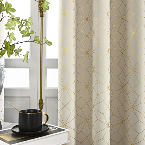 Beauoop Metallic GEO Verdunkelungsvorhang für Fenster, wärmeisoliert, lichtblockierend, marokkanische Vorhänge für Schlafzimmer, Wohnzimmer, Diamantösen, Fensterbehandlung, 127x213.4 cm, Beige/Gold von Beauoop