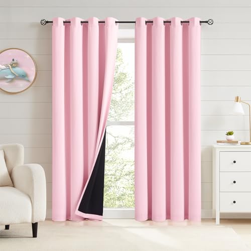 Beauoop Rosa Blickdicht Vorhänge für Wohnzimmer Einfarbig Verdunkelungsvorhänge Gardinen mit Ösen Thermogardine Lichtundurchlässig Dekoschal für Schlafzimmer 2er Set, 175 x 140 cm (H x B) von Beauoop