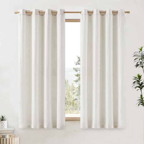 Beauoop Vorhänge aus natürlichem Leinen, 160 cm Länge, für Schlafzimmer, strukturierte Ösen, halbtransparent, Sichtschutz, Fensterbehandlungen für Wohnzimmer, B 54 x L 63 cm, 2 Paneele von Beauoop
