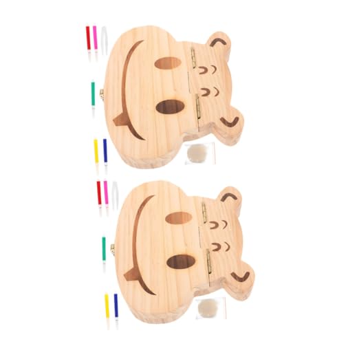 Beaupretty 2 Satz Milchzahnbox Holz Zähne Aufbewahrungsbox mit Sicherem Deckel und Niedlichem Flusspferd Design für Jungen und Mädchen zur Lebenslangen Zahnerinnerung von Beaupretty