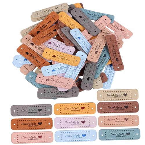 Beaupretty 60 Stück Bunte Pu lederetiketten mit Prägung Farben Herz Buchstabenmuster zum Annähen an Taschen Kleidung Schuhe DIY Handarbeitszubehör für Kreative Bastelprojekte von Beaupretty