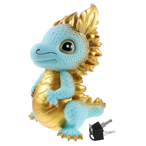 Beaupretty Große Drachen Spardose mit Schloss Dekorative Münzbank im Chinesischen Neujahrsstil Schlagfestes Vinyl Geschenkidee zum Jahr des Drachen Multifunktionale Geldsparbüchse und von Beaupretty