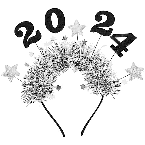 Beaupretty Neujahr Stirnband Glitter Haarreif Haarband mit Sterne Happy New Year Kopfschmuck Haarschmuck für 2024 Silvester Neujahr Abschlussfeier Party Deko Geschenk Silber von Beaupretty