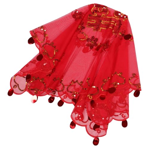 Beaupretty Rotes Brautschleier-haarteil mit Bestickter Spitze Chinesischer Hochzeitskopfschmuck Leichter Kurzer Schleier für Braut und Festliche Anlässe von Beaupretty