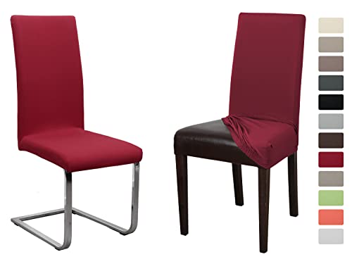 BEAUTEX 2er Set Jersey Stuhlhusse (Farbe wählbar), elastische Uni Stretch-Husse aus Baumwolle Bi-Elastisch (Bordeaux) von BEAUTEX
