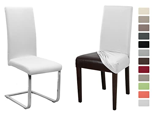 BEAUTEX 2er Set Jersey Stuhlhusse (Farbe wählbar), elastische Uni Stretch-Husse aus Baumwolle Bi-Elastisch (Weiß) von BEAUTEX