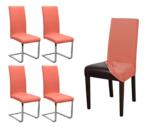 BEAUTEX 4er Set Jersey Stuhlhusse, elastische Stretch Husse Baumwolle Bi-Elastic, Farbe wählbar (Flamingo) von BEAUTEX