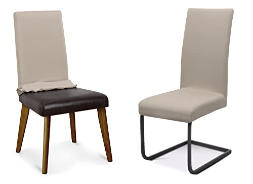 BEAUTEX Stuhlhussen Sets, elastische Stretch Husse Jersey Baumwolle Sitzbezug für Stuhl - 6er Set, Farbe: Beige von BEAUTEX