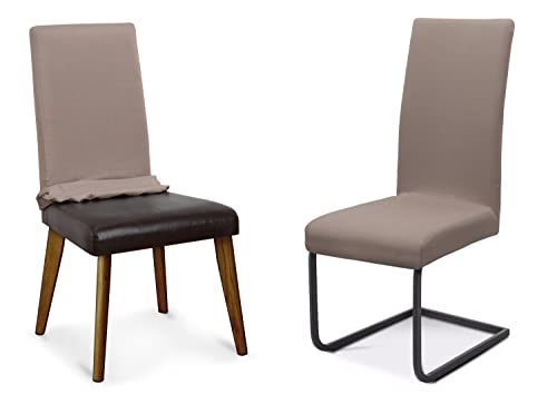 BEAUTEX Stuhlhussen Sets, elastische Stretch Husse Jersey Baumwolle Sitzbezug für Stuhl - 6er Set, Farbe: Taupe-Braun von BEAUTEX