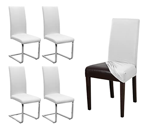 BEAUTEX 4er Set Jersey Stuhlhusse, elastische Stretch Husse Baumwolle Bi-Elastic, Farbe wählbar (Weiß) von BEAUTEX