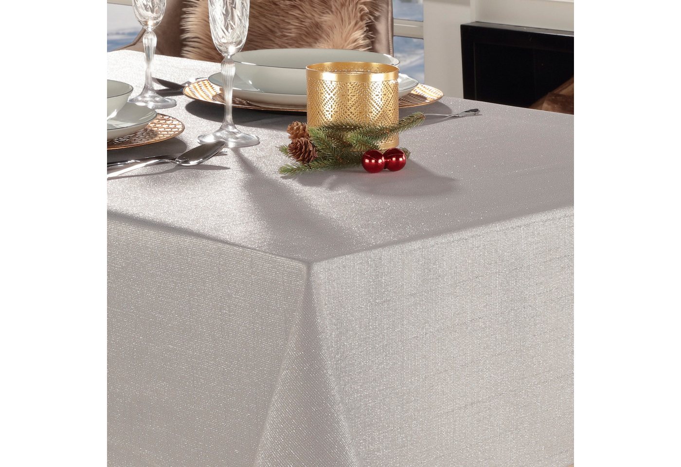 Beautex Tischdecke Lurex Tischdecke Weihnachten, Silber Gold glänzend, Weihnachtstisch (1-tlg) von Beautex