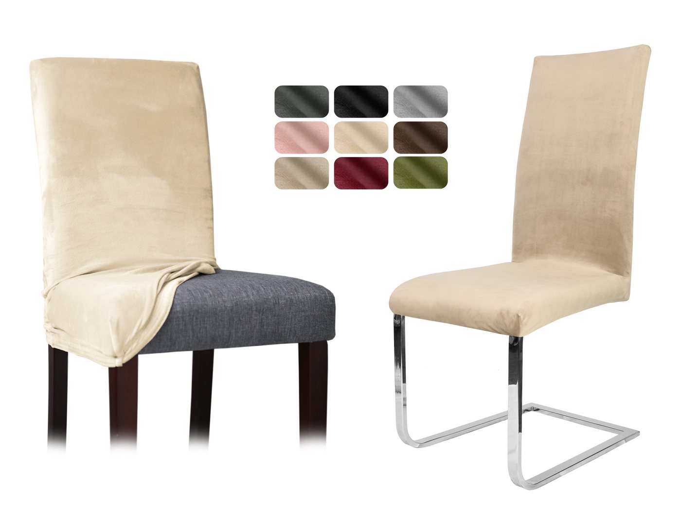 Beautex Stuhlhusse 2er Set LEA Stuhlhusse, elastische Uni Stretch-Husse Samt Mikrofaser Beautex Stuhlhusse 2er Set LEA Stuhlhusse, elastische Uni Stretch-Husse Samt Mikrofaser von Beautex