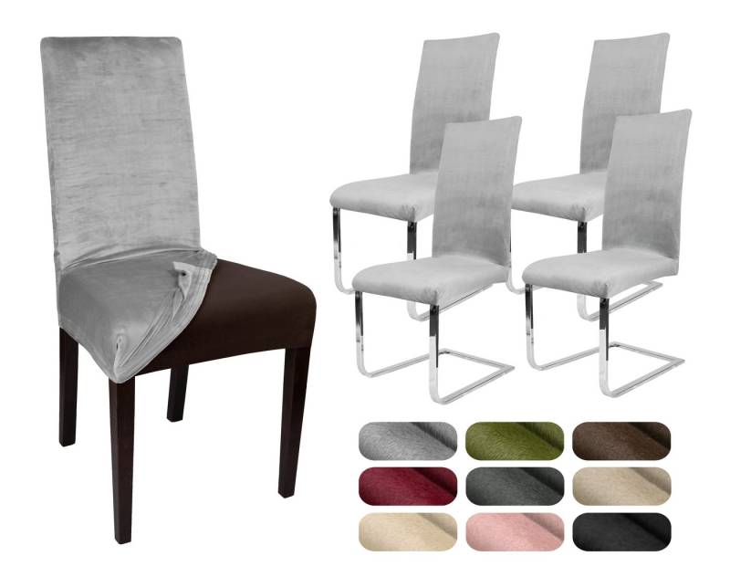 Beautex Stuhlhusse 4er Set LEA Stuhlhusse, elastische Uni Stretch-Husse Samt Mikrofaser Beautex Stuhlhusse 4er Set LEA Stuhlhusse, elastische Uni Stretch-Husse Samt Mikrofaser von Beautex