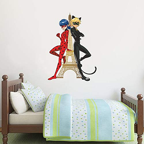 Beautiful Game Miraculous Wandaufkleber – Marienkäfer Katze Noir Eiffelturm Kinder Wandsticker Wandbild Kunst Schlafzimmer (120 cm Höhe x 80 cm Breite) von Beautiful Game