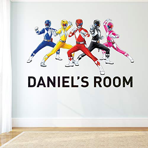 Wandtattoo Power Rangers – Gruppe personalisierbarer Name Wandaufkleber Kinderzimmer Wandbild Vinyl Kunst (120 cm Breite x 80 cm Höhe) von Beautiful Game