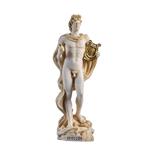 Apollo Gott der Musik Poesie Kunst Goldton Alabaster Statue Skulptur 23cm von BeautifulGreekStatues