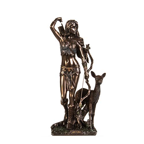 Artemis Diana griechische Göttin mit Hirsch, kaltgegossene Bronze, Statue, 24 cm von BeautifulGreekStatues