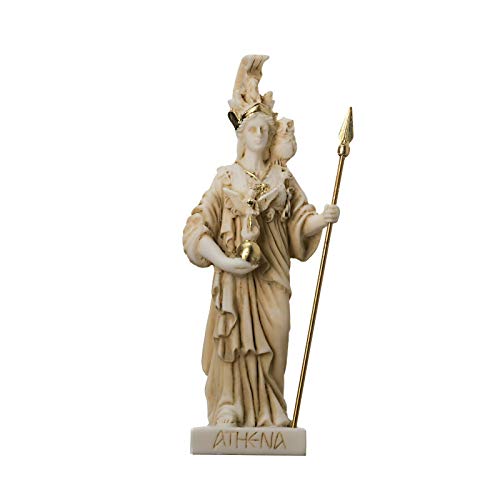 Athena mit Eulengöttin der Weisheit und Krieg Alabaster Gold Tone Statue 16 cm von BeautifulGreekStatues