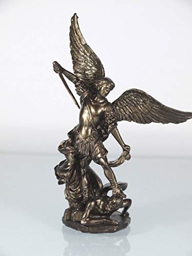 BeautifulGreekStatues Erzengel Heiliger Michael Statue Skulptur gegen Lucifer, Bronze-Finish, 11 cm von BeautifulGreekStatues