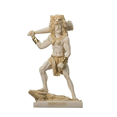 BeautifulGreekStatues Hercules w Truncheon Goldton Alabaster Statue Skulptur Neue Mythologie 17,5 cm von BeautifulGreekStatues