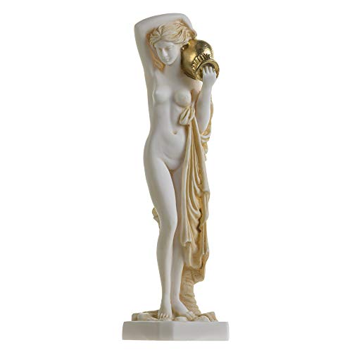 BeautifulGreekStatues Nackte Nackte Dame Mit Wasserkrug Figur Alabaster Statue Skulptur Goldton 26 cm von BeautifulGreekStatues