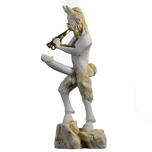 BeautifulGreekStatues PAN Griechischer nackter Gott der Natur Handbemalte Penis Alabaster Statue Skulptur 18cm von BeautifulGreekStatues