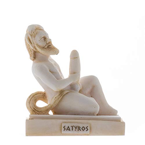 BeautifulGreekStatues Satyr Griechische Römische Mythologie Penis Statue Handgefertigte Alabaster Gold Tone Nackte Männliche Figur 11 cm von BeautifulGreekStatues