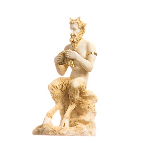 BeautifulGreekStatues Satyr Pan Panas Griechisch - Römische Statue Handgemachte Alabaster Gold Männchen Abbildung 12cm von BeautifulGreekStatues