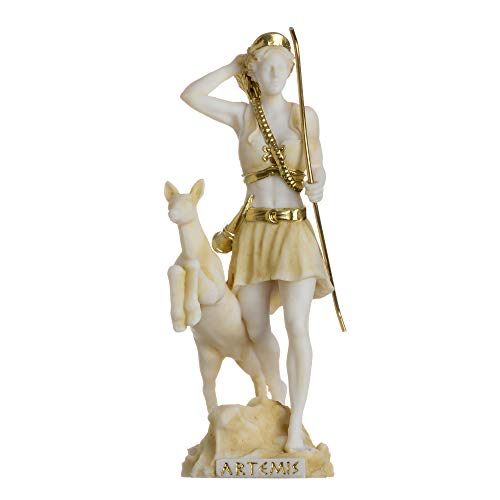 Göttin Artemis Diana griechische Statue Natur Mond Goldton Alabaster 17 cm von BeautifulGreekStatues