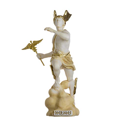 Hermes Merkur Gott Zeus Sohn Römische Statue Alabaster Gold Ton 17 cm von BeautifulGreekStatues