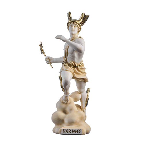Hermes Merkur Gott Zeus Sohn Römische Statue Alabaster Gold Ton 23 cm von BeautifulGreekStatues
