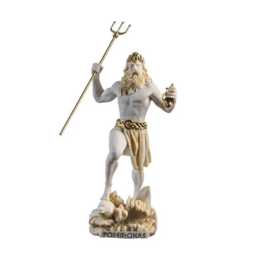 Poseidon griechischer Gott des Meeres mit Dreizack, Statue, Gold Alabaster, 23 cm von BeautifulGreekStatues