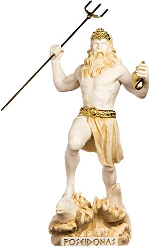 Poseidon griechischer Gott des Meeres mit Dreizack, Statue, Gold Alabaster, 33 cm von BeautifulGreekStatues