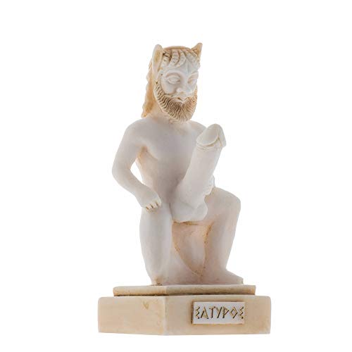 BeautifulGreekStatues Satyr Griechische Römische Mythologie Penis Statue Handgefertigte Alabaster Gold Tone Nackte Männliche Figur 14 cm von BeautifulGreekStatues