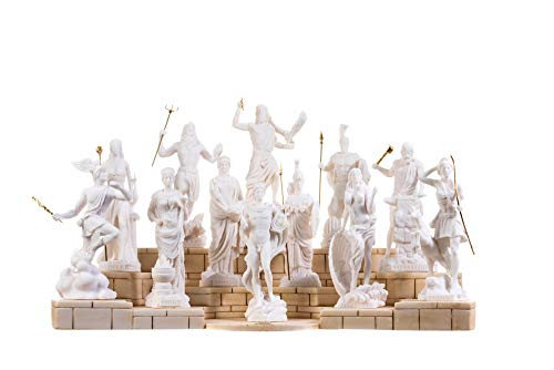 Set 12 Olympische Götter des Berges Olympus Pantheon Alabaster Statuen 17 cm von BeautifulGreekStatues