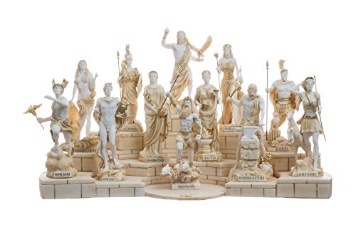 Set 12 Olympische Götter des Mount Olympus Pantheon Goldton Alabaster Statuen 17 cm von BeautifulGreekStatues